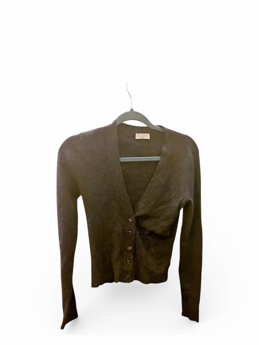 Brunello Cucinelli Brown V-Neck Button Cardigan